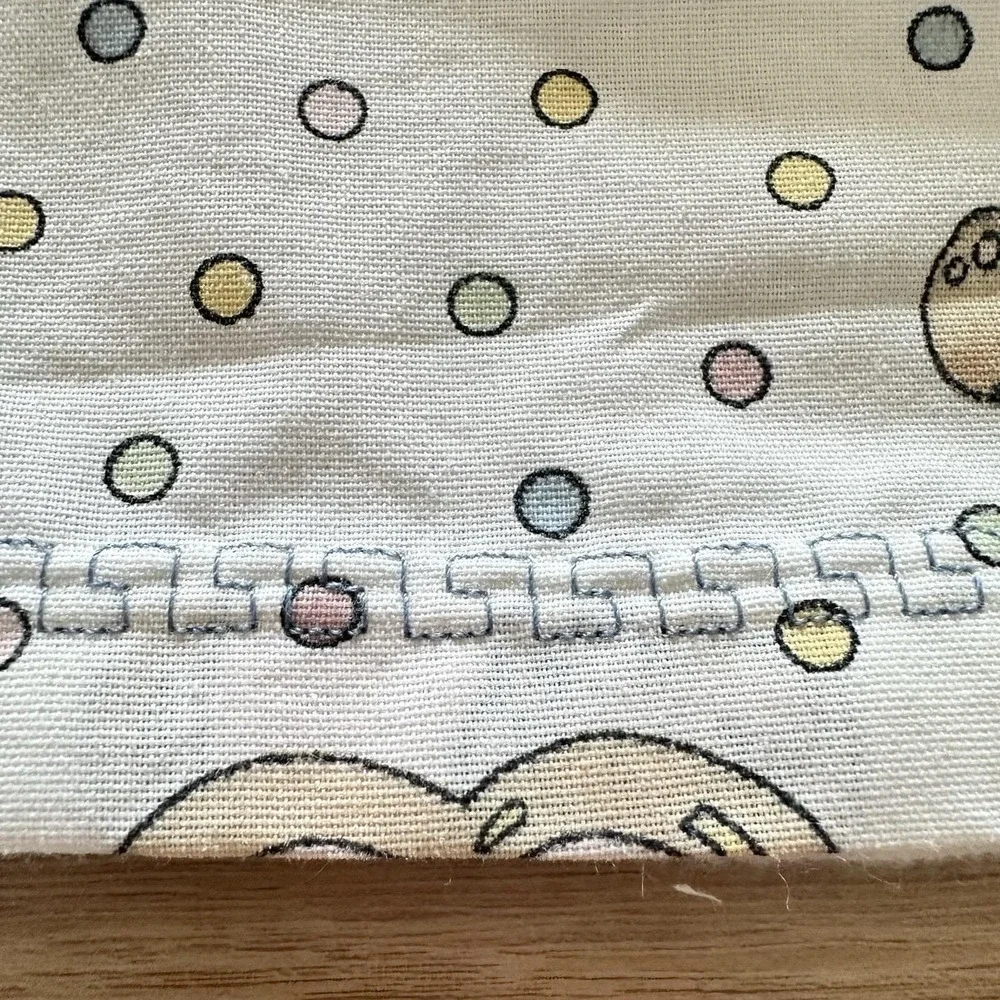 VTG 90s Hand Sewn Precious Moments Flannel Baby Blanket Bears Hearts White 45x44